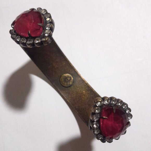 Vintage Loren Hope Brass Faux Stones Cuff Statement Piece Minimalist Bracelet - Picture 1 of 4